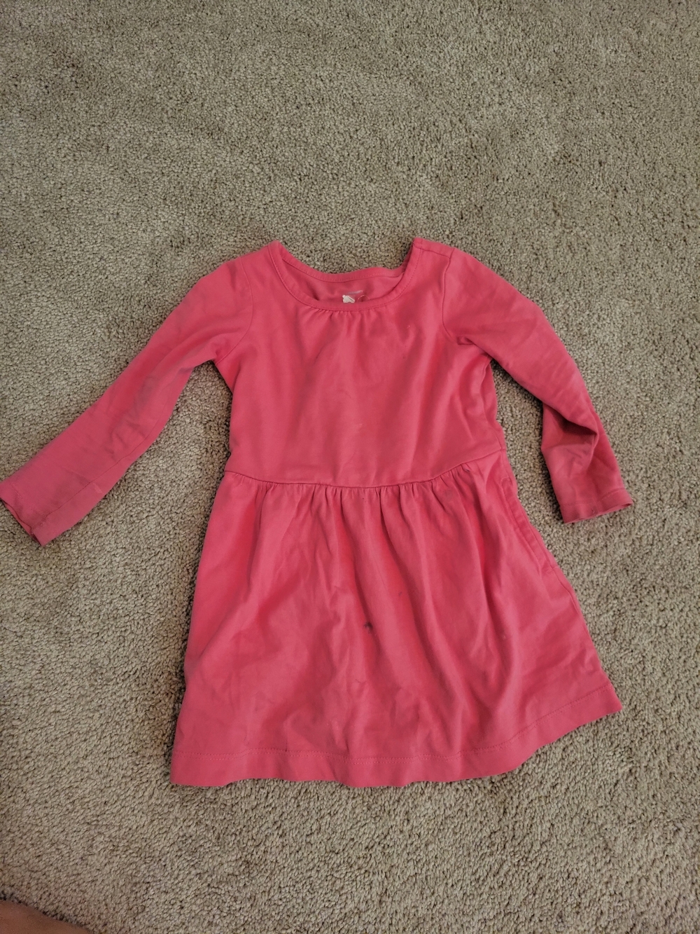Primary Pink Long-Sleeve Gathered Skirt Dress 2T